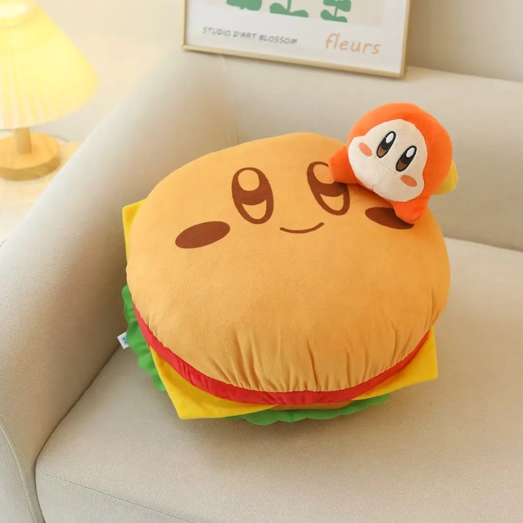 Coussin en peluche Kirby Cos Hamburg pour enfants, coussin Kawaii, oreiller de décoration de chambre, canapé Anime, dossier, nourriture, jouets, loisirs, cadeaux