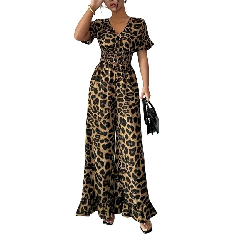 

CYL-Женский комбинезон с леопардовым принтом и широкими штанинами для вечерних мероприятий и ночных выходов в свет