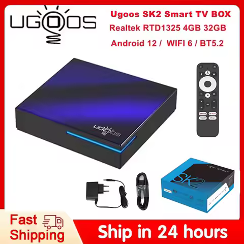 Ugoos SK2 Smart TV Box Realtek RTD1325 ARM Cortex-A55 4GB 32GB Android 12 Set Top Box Wifi6 BT5.2 RJ45 100M 4K HDR Media Player