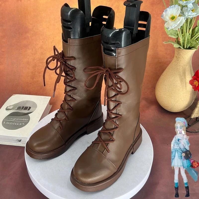 

Women's Identity V Annie Rosen Cosplay Boots Mid Calf Lace-Up 1-3CM Low Heel Microfiber PU Anime Comic Con Shoes