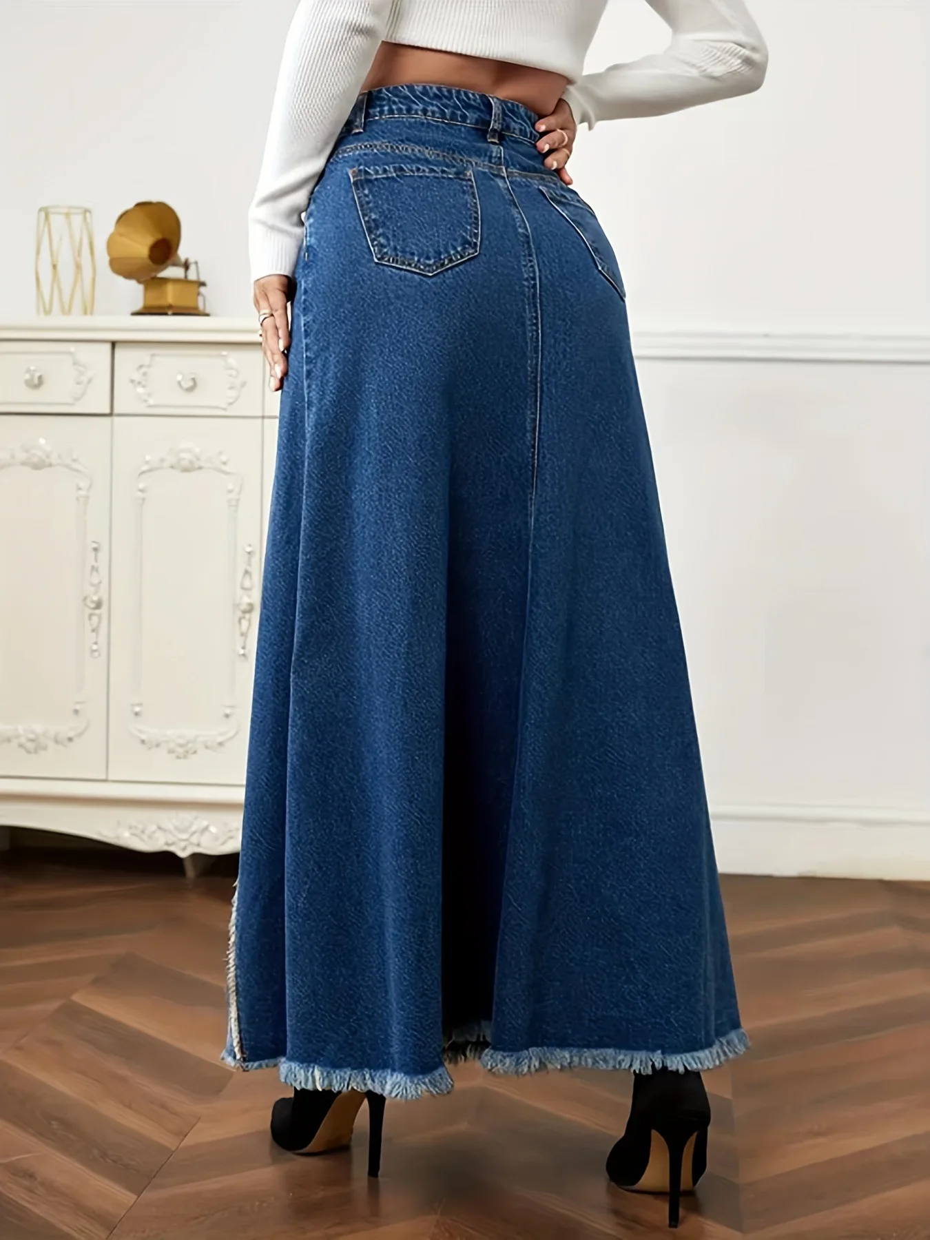 2023 Autumn New Women\'s Denim Long Skirt Fashion Loose Spliced Denim Swing Skirt Female Casual Clothes XS-L Drop Shipping