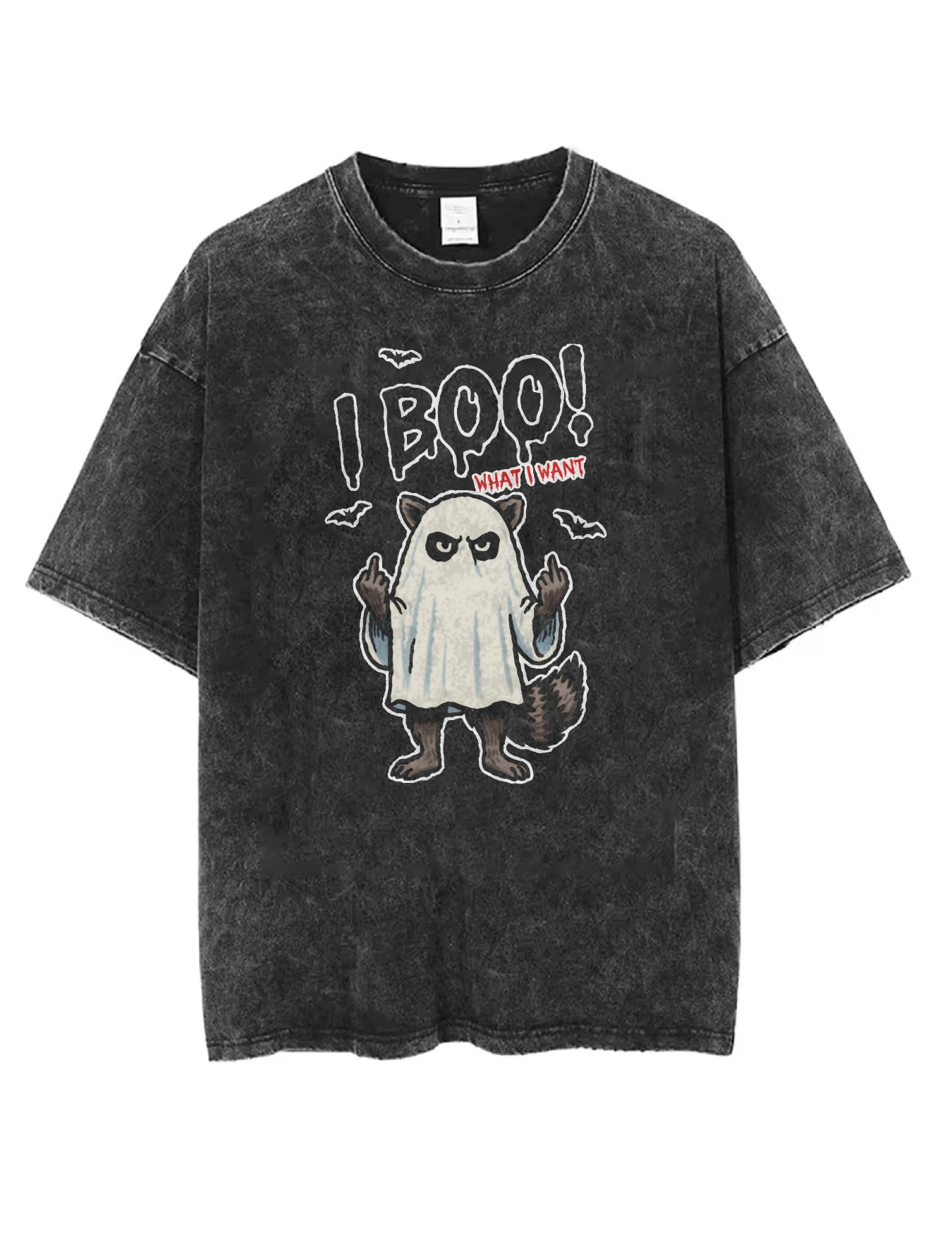 

I Boo what I want Black Washed Round Neck T-Shirt Comfortable Loose Fit Ideal for Men Women This Winter Christmas