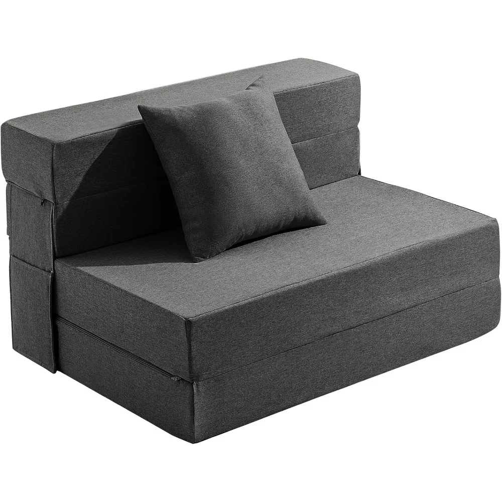 

4 in 1 Convertible Sofa Bed with Pillow & Washable Modern Linen Cover, High Density Memory Foam Fold Out Couch, Living Room Sofa