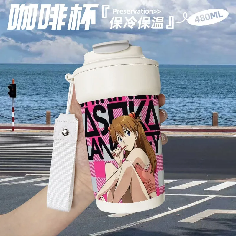 Asuka Langley Soryu Ikari Shinji Thermos Cup Animation Peripheral Cute Cartoon Water Bottle Kawaii Birthday Gift for Friends