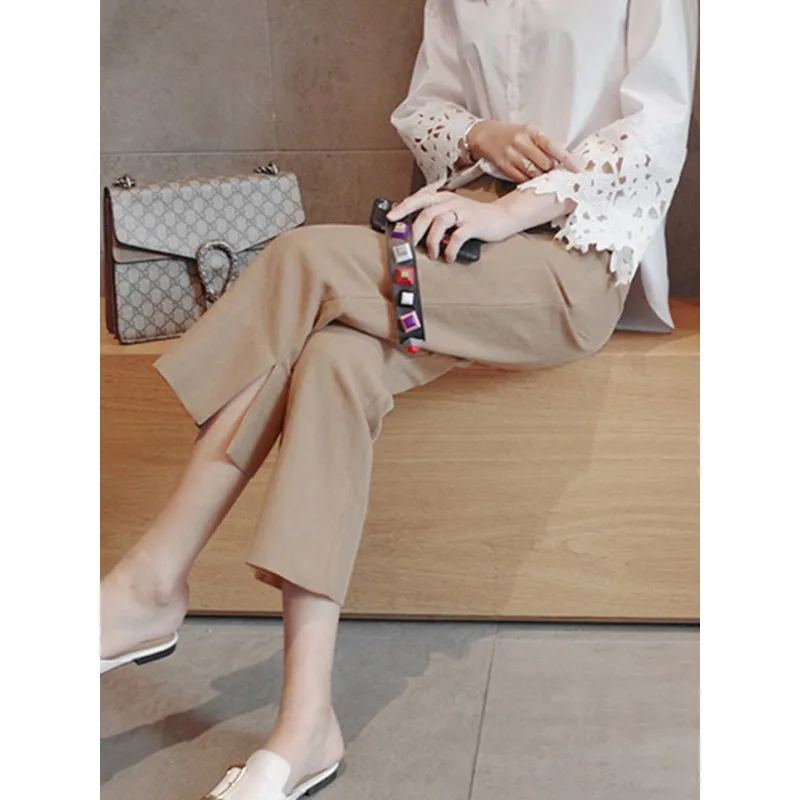 

Tinaa Plus Size Women's Pants 2025 New Korean Cotton Linen Ankle-length Wide Pant Hight-waist Commuting Casual Clothes 82795