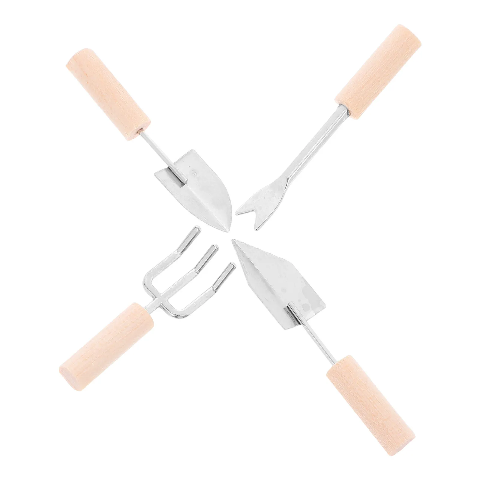 4Pcs Miniature Gardening Tools Wooden Handle Compact Lightweight Realistic Design for Dollhouse Fairy Zen Garden Mini Farm
