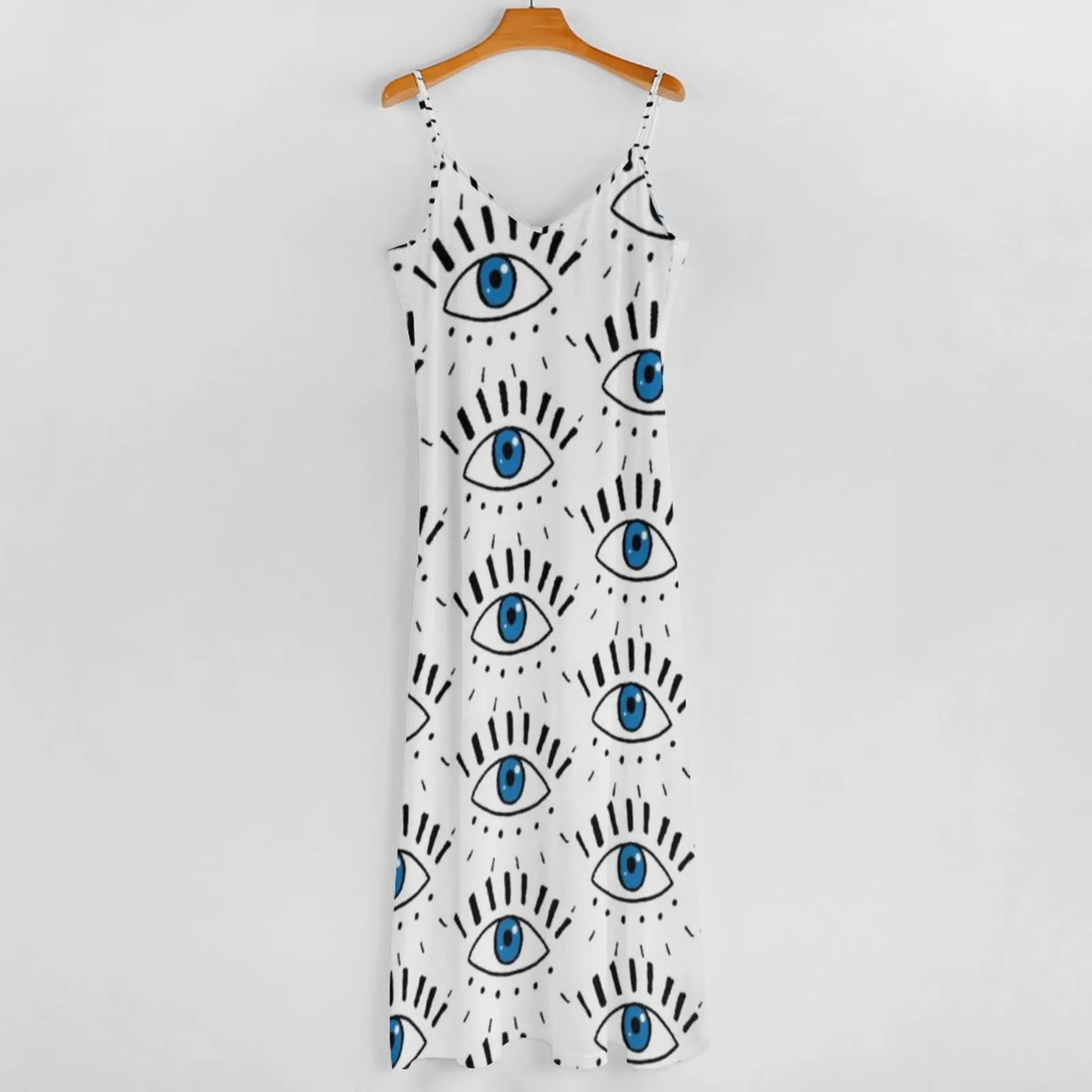 Dark Blue Eyes Dress Sketchy Eye Design Eyeball Vintage Maxi Dress Street Style Boho Beach Long Dresses Strap Print 3XL 4XL 5XL