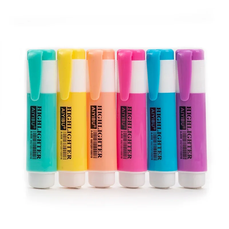 6 Color/Set Kawaii Oblique Highlighters Large Capacity Student Colored Matte Fluorescent Note PenThick Markers