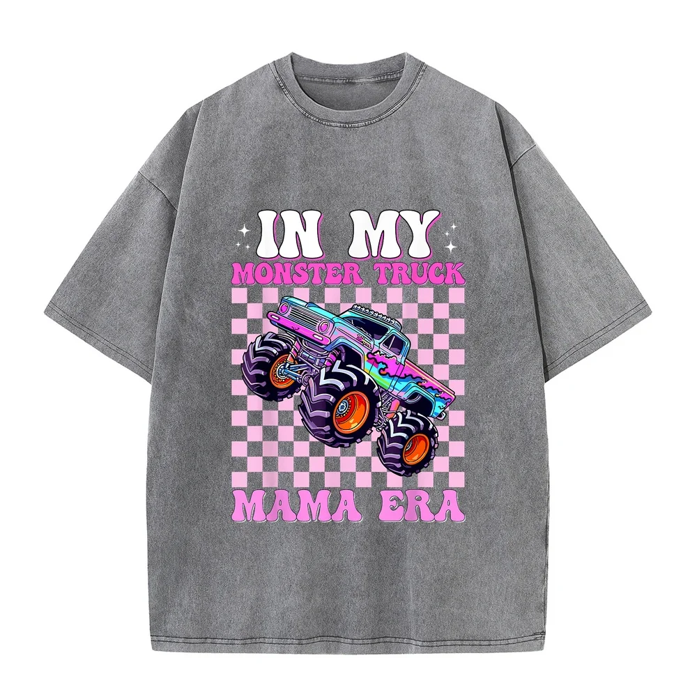 Groovy In My Monster Truck Mama Era Mom T-Shirt Luxury Brands Man Clothes Men's Short Shirts White Round Neck Tee Sleeve Humor