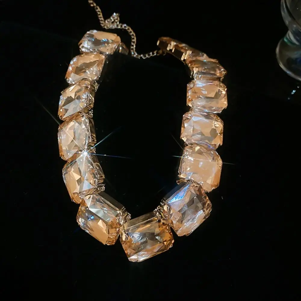 Korean Style Square Crystal Jewelry Set Multifunction Neckchain Rhinestone Tassel Earring Earrings Necklace Sparkling Necklace