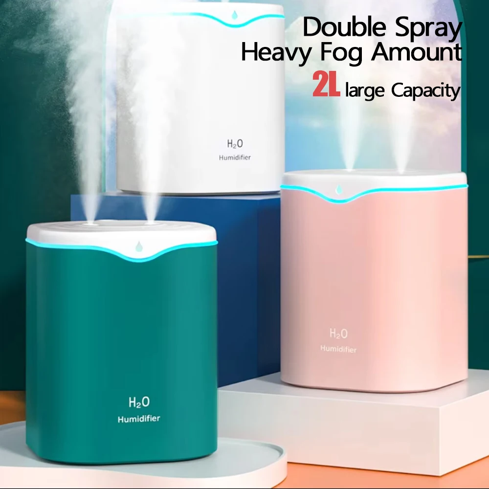 New USB Double Spray Humidifier Home USB Desktop Small Humidifier 2L Capacity Portable Clean Air Humidifier