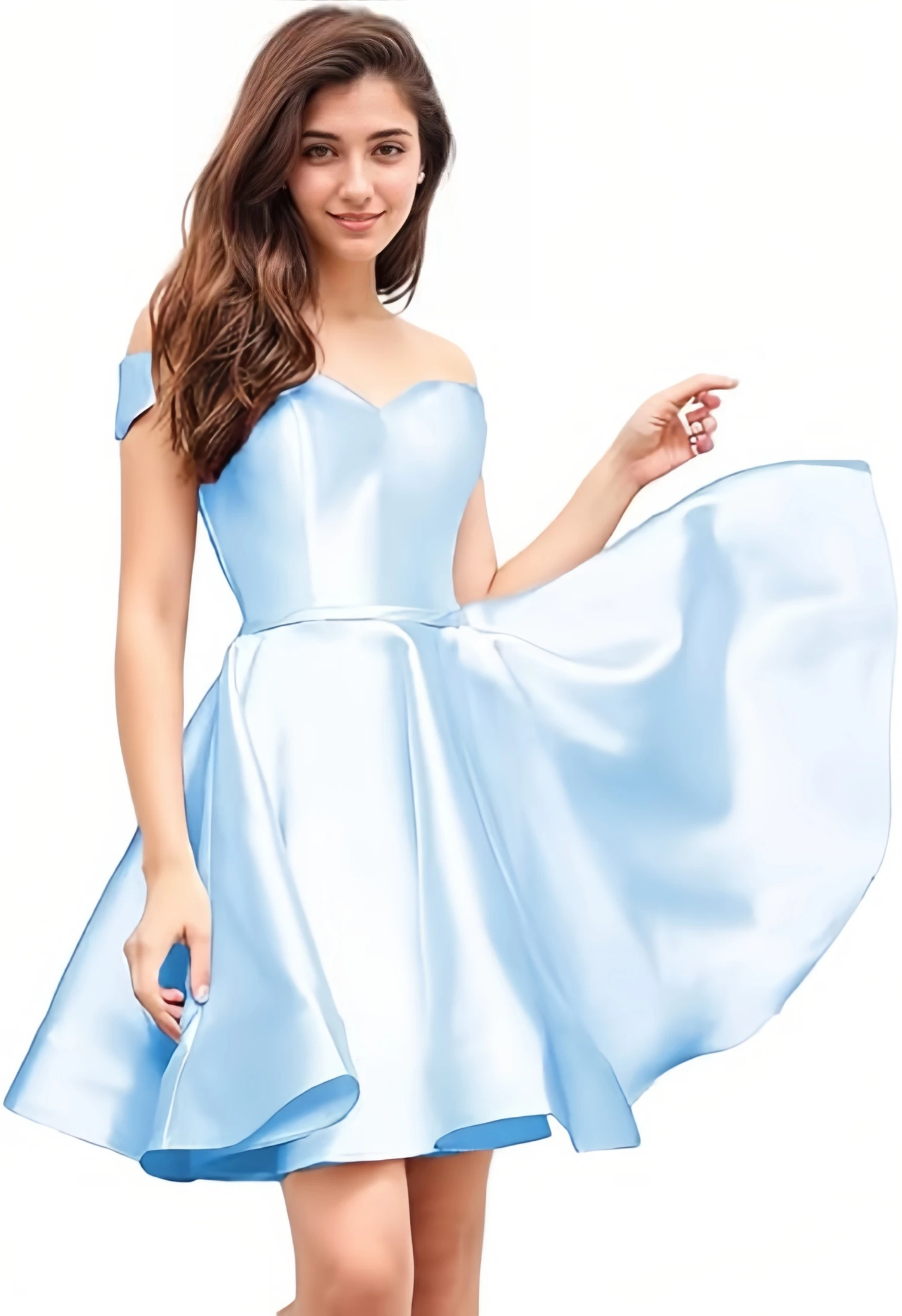 Women\'s Off Shoulder Homecoming Dresses for Teens Short Prom Dress with Pockets Satin Sweetheart Knee Length Cocktail Party Gown