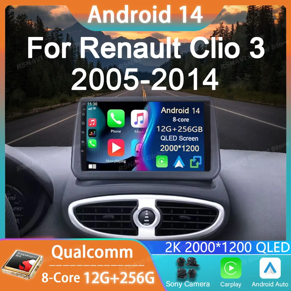 Android 14 Navigation GPS For Renault Clio 3 CLIO 3 2005-2014 4G WIFI Car Radio Multimedia Carplay Stereo DVD Player Camera Auto