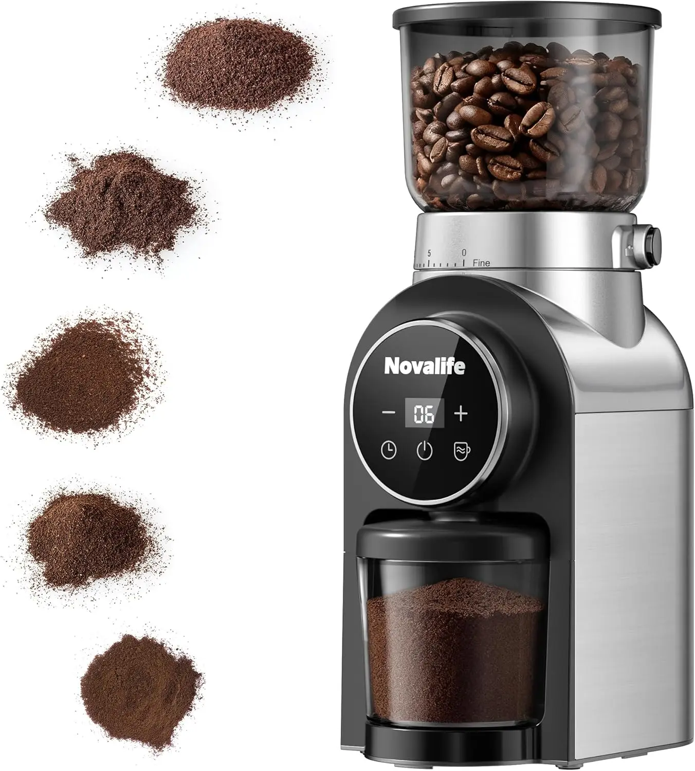 

Electric Burr Coffee Grinder with 30 Settings, Touchscreen Timer for Home Use, Stainless Steel