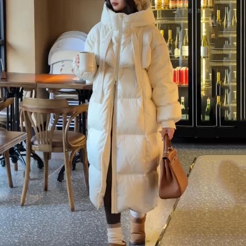 Korean Style Women Long Winter Coat Thickened Cotton Padded Hooded Jacket Loose Fit Warm Overcoat Casual Oversized Puffer Parka