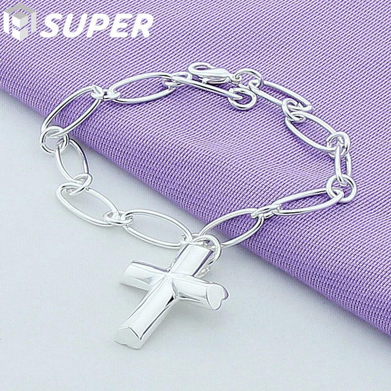 

925 Sterling Silver Cross Pendant Bracelet For Woman Charm Wedding Engagement Party Fashion Jewelry
