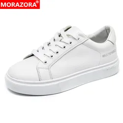 MORAZORA 2024 New Genuine Leather Shoes Women Sneakers Lace Up Small White Flat Shoes Fashion Spring Summer Ladies Casual Shoes