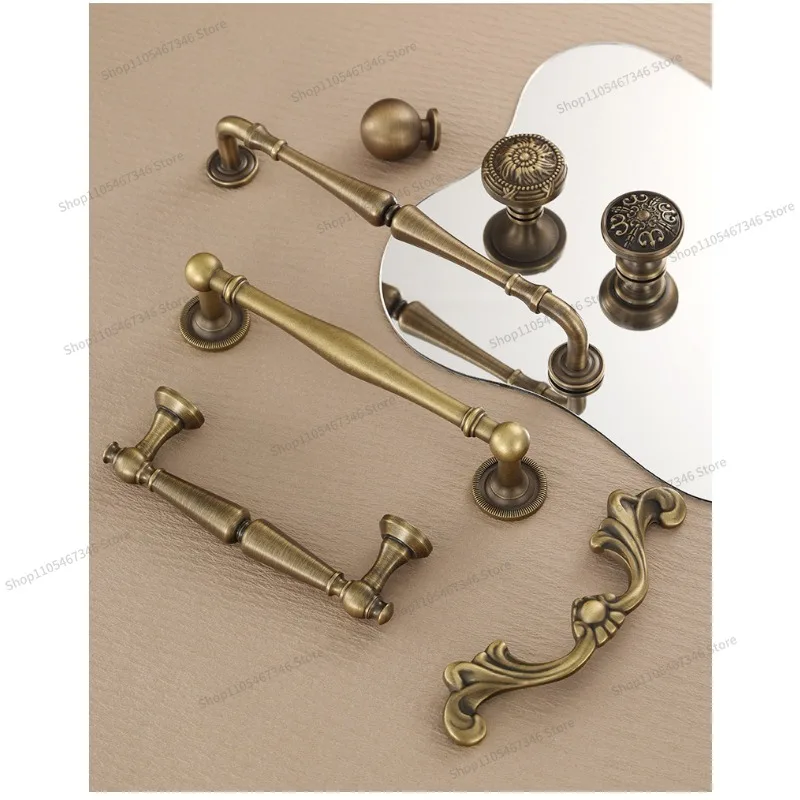 For Bronze Handle American Retro Cabinet Door Cabinet French Light Luxury Drawer Single Hole Brass Handle