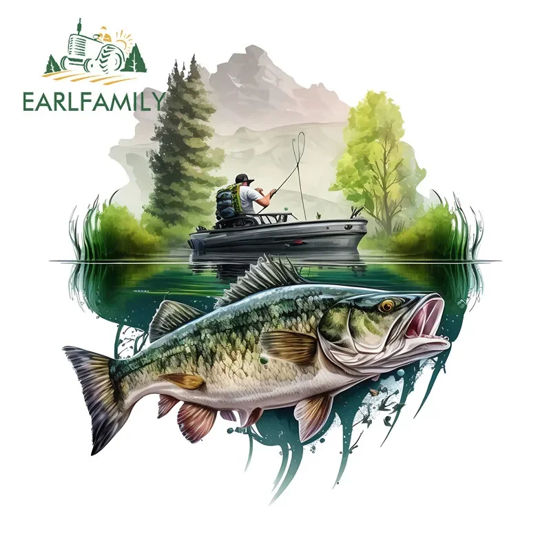 EARLFAMILY Angel-Landschaft-Autoaufkleber, modischer Windschutzscheiben-Laptop-Aufkleber, Angelzubehör-Box, Vinyl-Aufkleber, wasserdicht, Auto-Styling