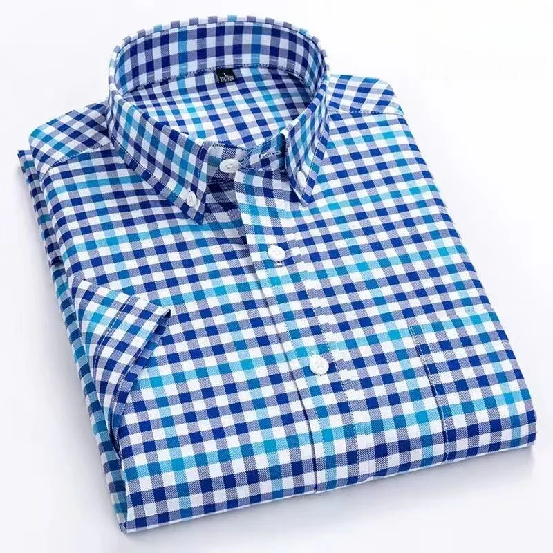 New in shirt hight qulity100%cotton summer short sleeve shirts for men slim fit shirt thin plaid houndstooth soft office clothes