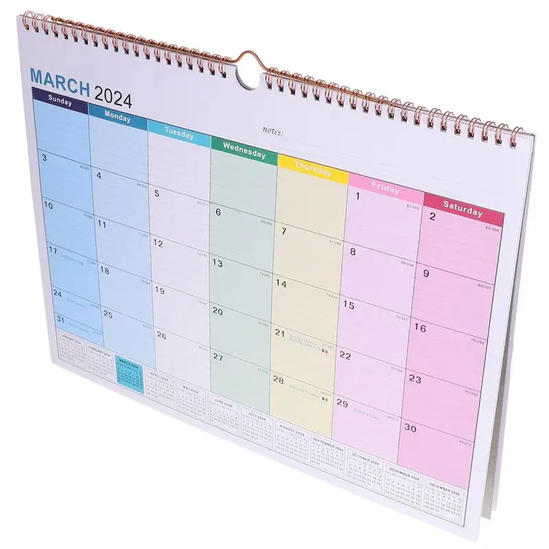 1Pc 2024 2025 English Calendar Wall Mounted Monthly Planner Large Size Daily Use Home Office Hanging Decorative Paper Material