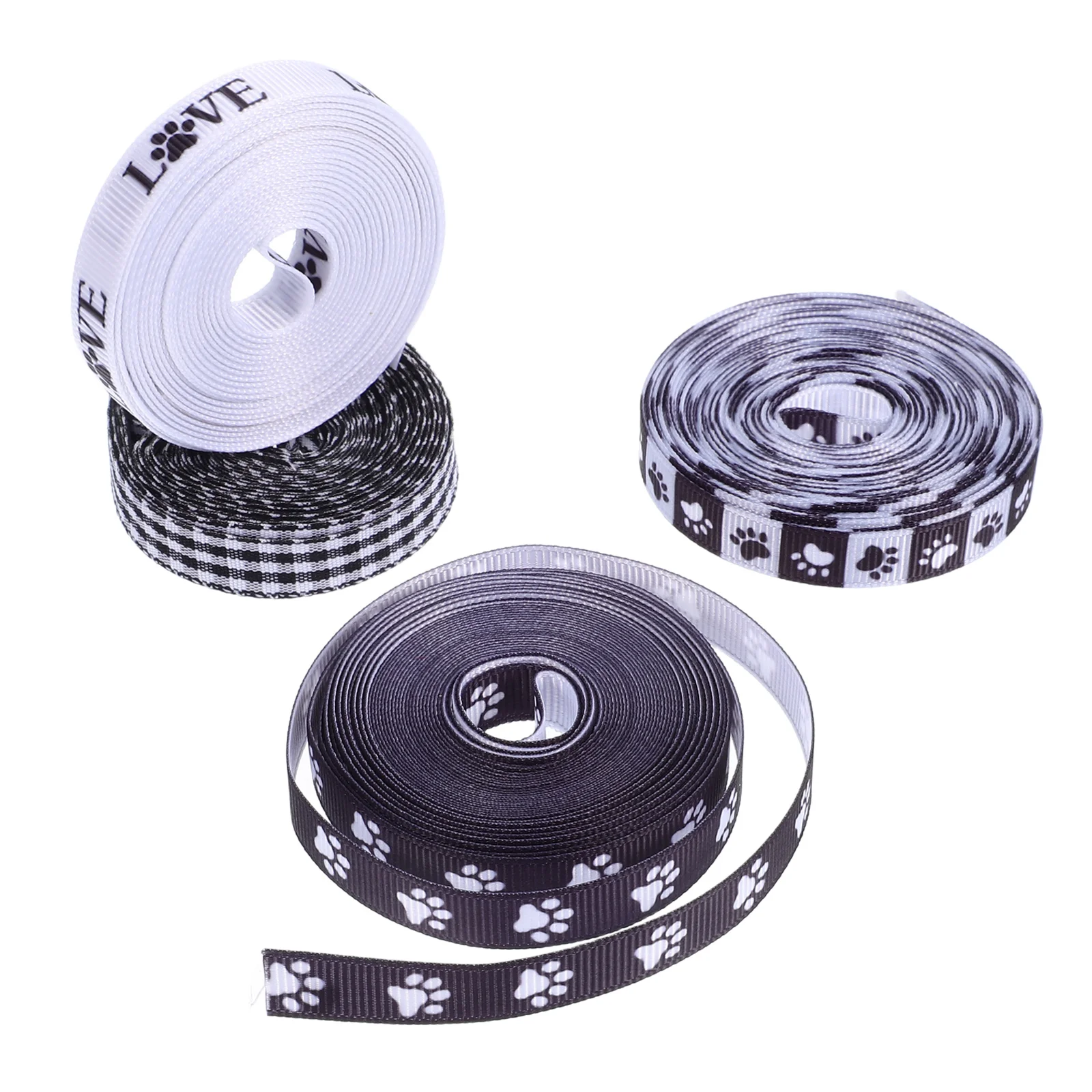 

4 Rolls Pet Claw Print Ribbon 10mm White Black DIY Supplies Present Wrapping Craft Dog Lover Birthday Party Decoration Fades