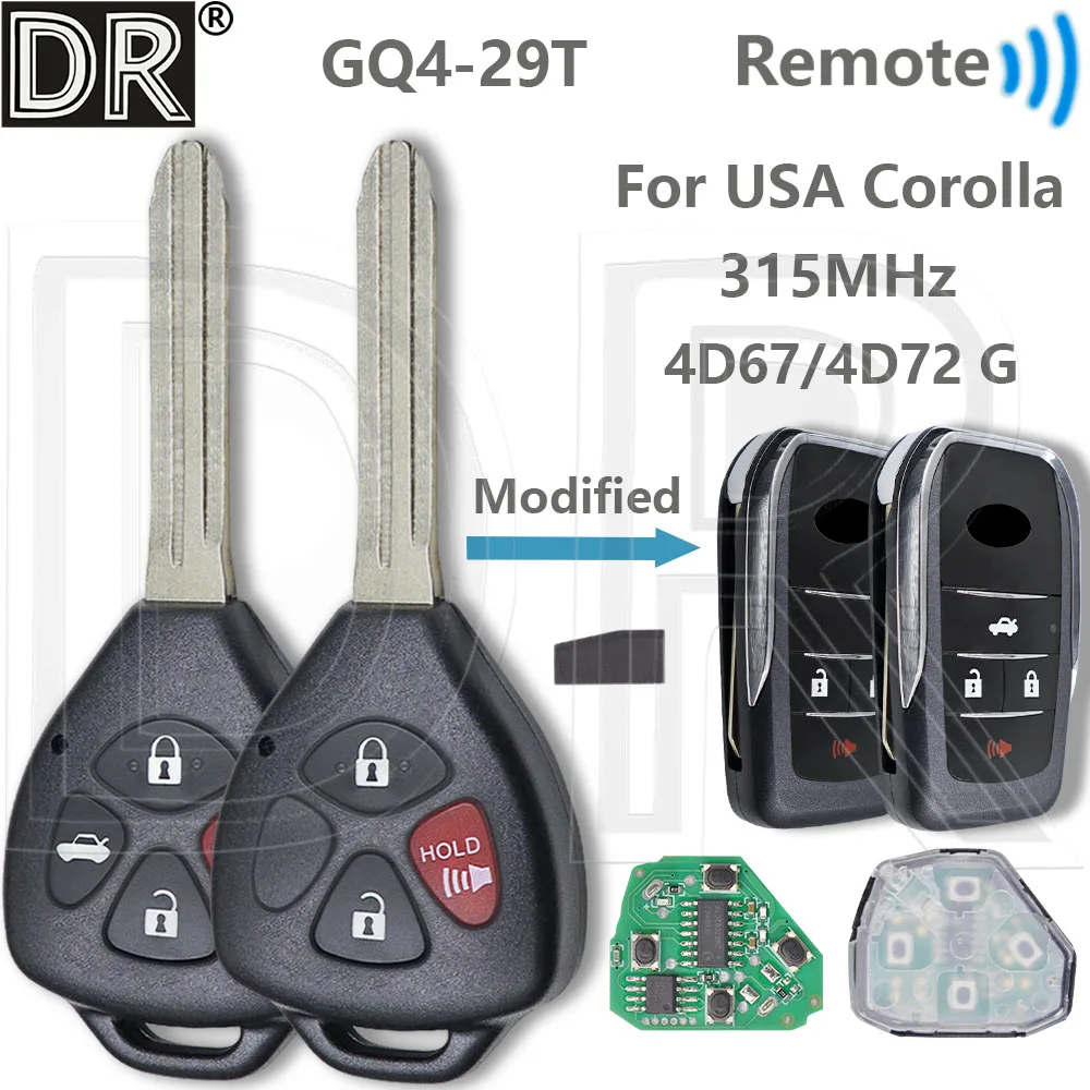 

Great GQ4-29T 315MHz 4D67 4D72 G Chip Car Remote Control Key For Toyota Corolla Camry Vibe Pontiac Matrix Venza 2008-2015