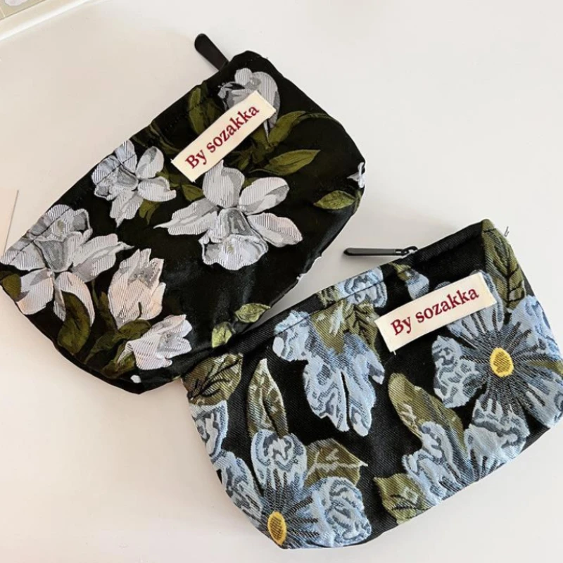 Ins Fashion Sweet Clutch Storage Bag Daily Portable Jacquard Floral Makeup Bag Cosmetic Bag Pen Pencil Bag Stationery Organizer