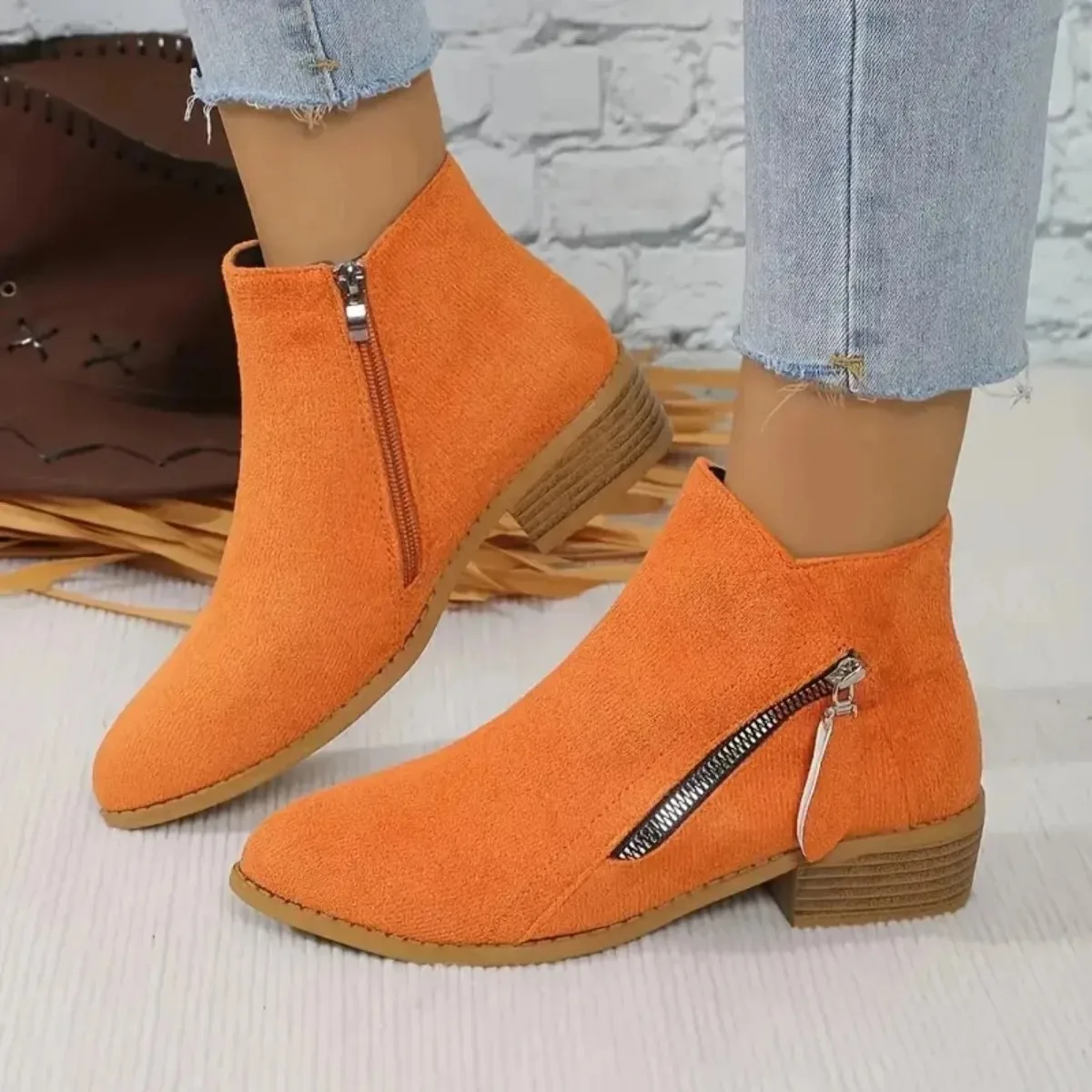 Damenstiefel Herbst/Winter Seitliche Knöchelstiefel für Damen mit niedrigem Absatz und niedrigem Schaft im College-Stil für Studentinnen, bequeme Outdoor-Schuhe. – Detail 5