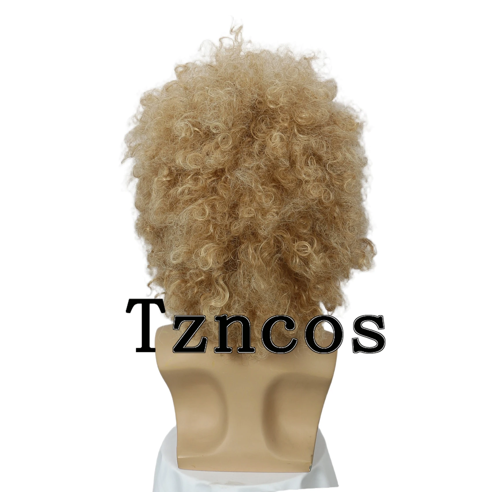 Tzncos 80년대 짧은 남성 디스코 가발 할로윈 코스프레 의상 가발(금발 혼합 갈색)