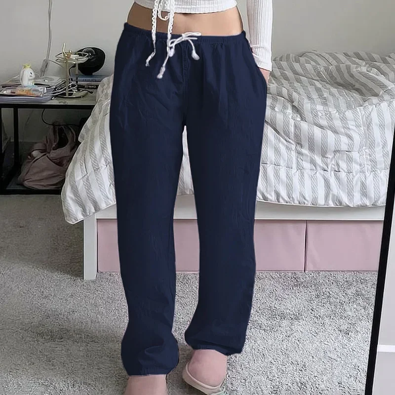 Navy Blue Solid Loose Sweatpants Streetwear Joggers Casual Basic Pink Trousers for Women  Aesthetic Y2K Retro Pants