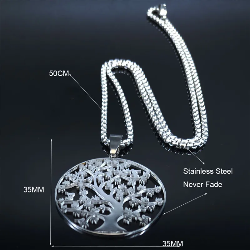 Tree of Life Stainless Steel Fashion Necklaces Women Statement Necklace Silver Color Chain Necklace Jewelry bayan kolye N7057S01