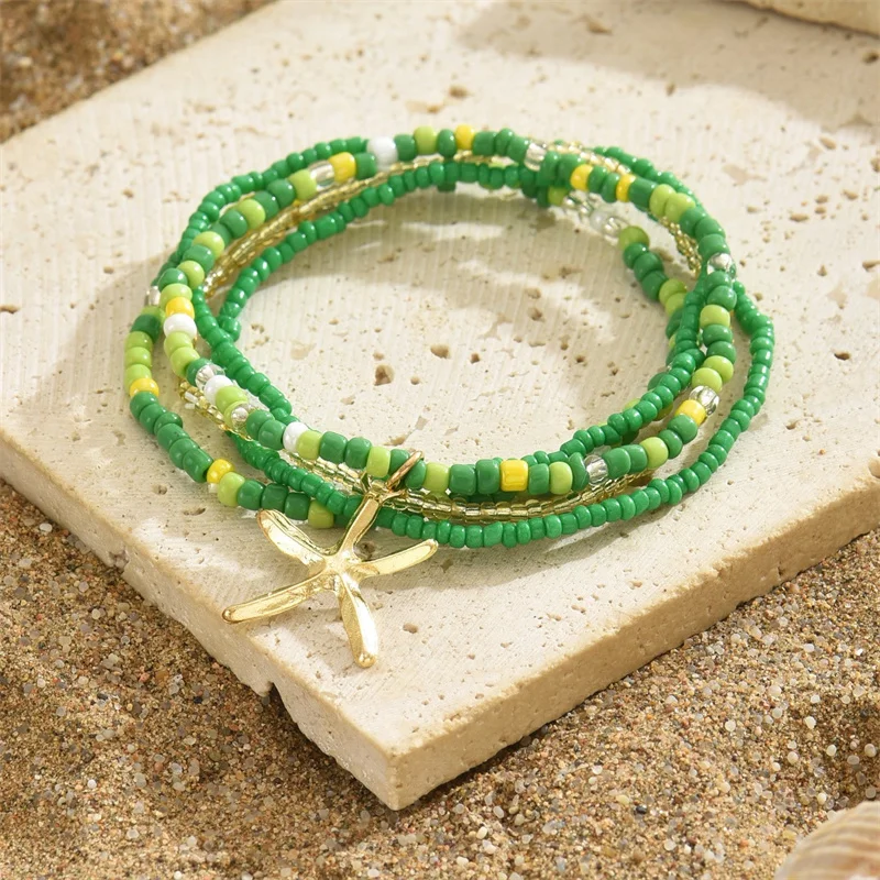 Böhmen Multilayer Reis Perle Fußkettchen Set für Frauen Mode Seestern Anhänger Fußkettchen Sommer Sandstrand Knöchel Kette Auf Bein Schmuck – Detail 14