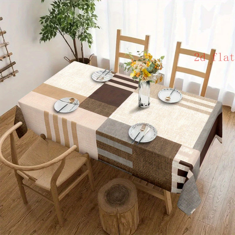 1pc Geometric Patchwork Tablecloth  Modern Neutral Tone Plaid Table Cover for Dining Room Kitchen Party Decor