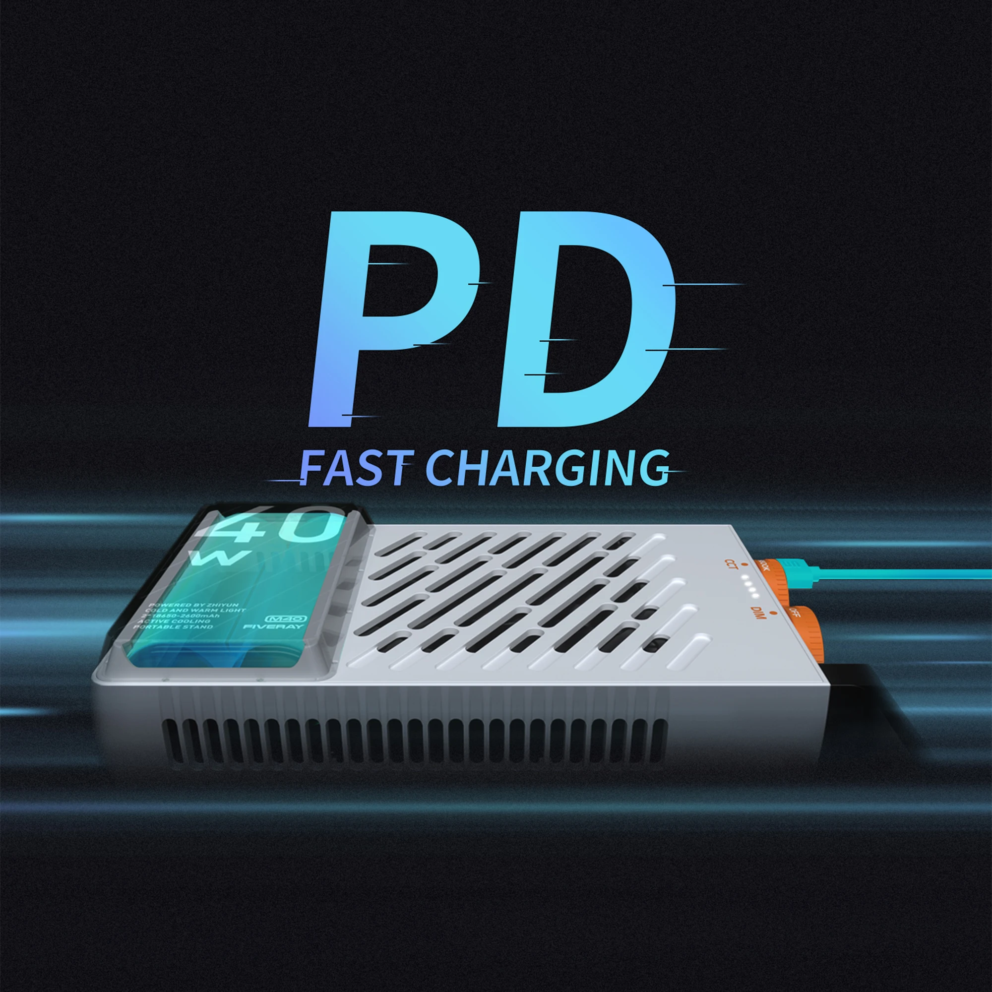 ZHIYUN LED Video Light FIVERAY M40 40W Bi-Color Portable Light Panel for Photography Built-in Fans Support PD Fast Charge