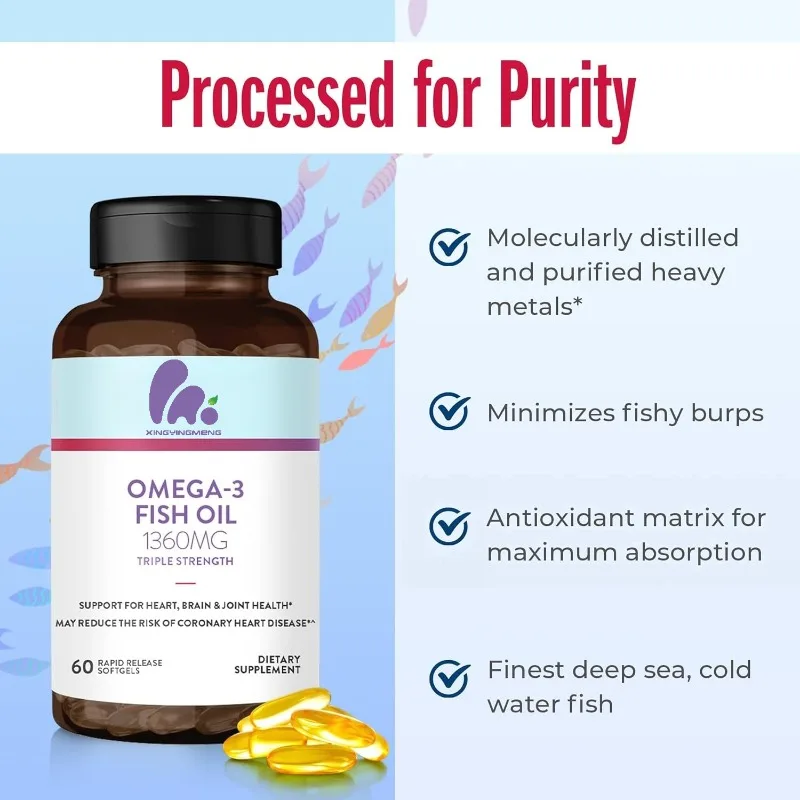 

Omega-3 Fish Oil 1360mg Supplement, 950mg Contains EPA and DHA Joint Health Support-60 Soft Capsules