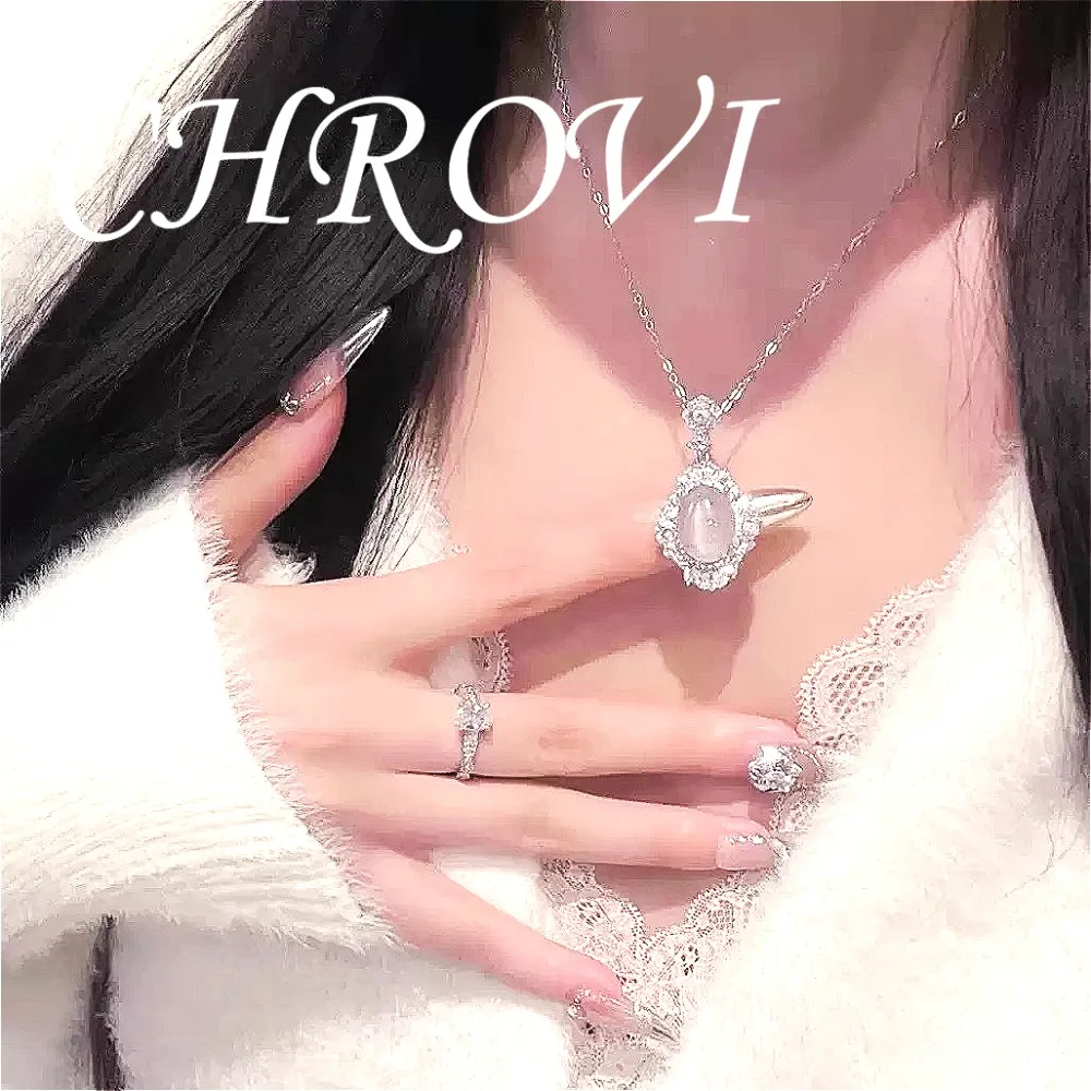 Luxuriöse Halskette aus 925er Sterlingsilber mit weißem Chalcedon-Cabochon für Damen, elegante Achat-Schlüsselbeinkette – Detail 8