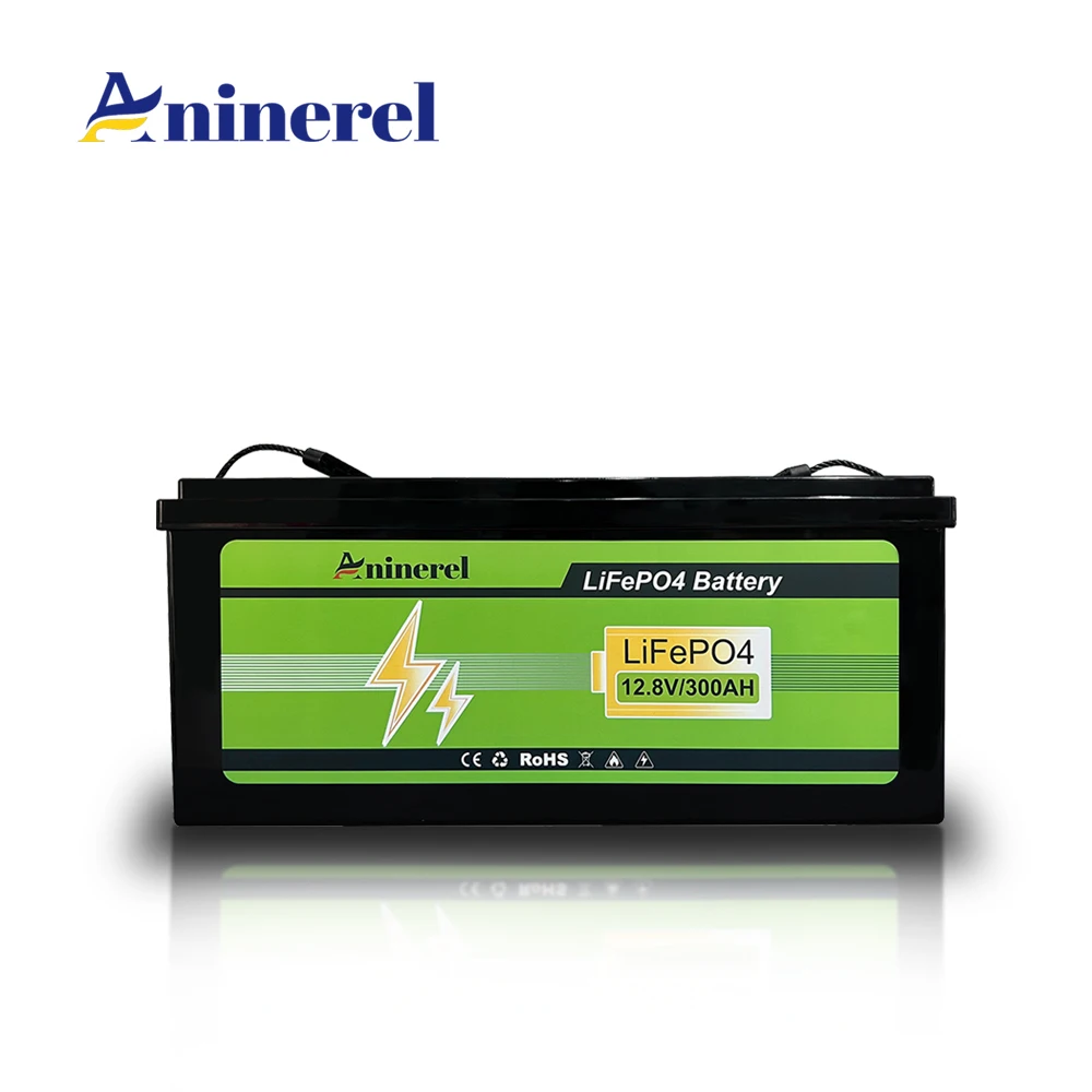 Aninerel LiFePO4 Batterij 12.8V 300AH 3.84Kwh Draagbare Buitenbatterij met Bluetooth, Solar Opslag, Lithium Batterij, Ingebouwde BMS, 6000+ Cycli, Voor Huis, Camper, EU, Op Voorraad