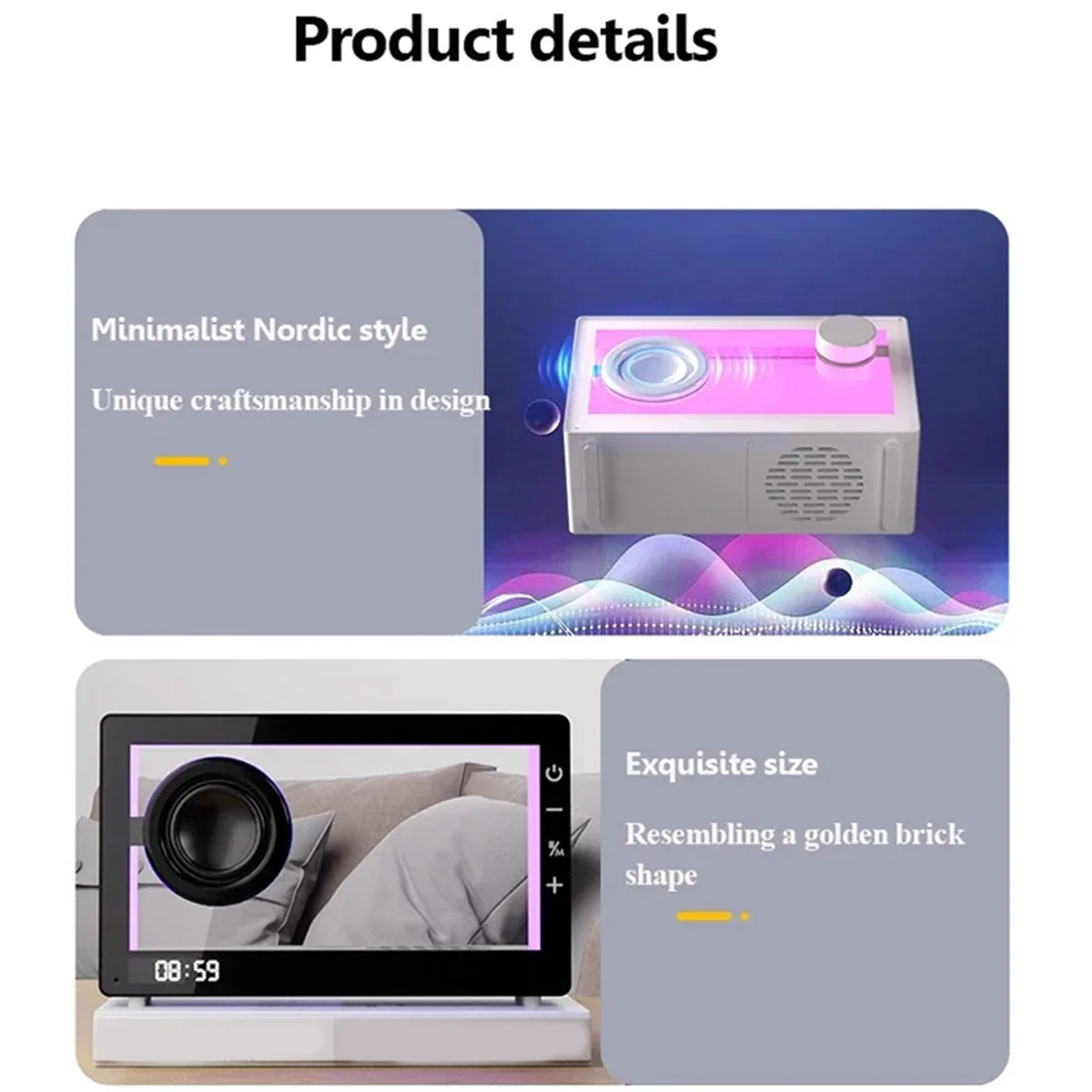 Portable Retro Bluetooth Speaker Clock Wireless HiFi Transparent Soundbar with RGB Light TF Card Audio Music Player B G