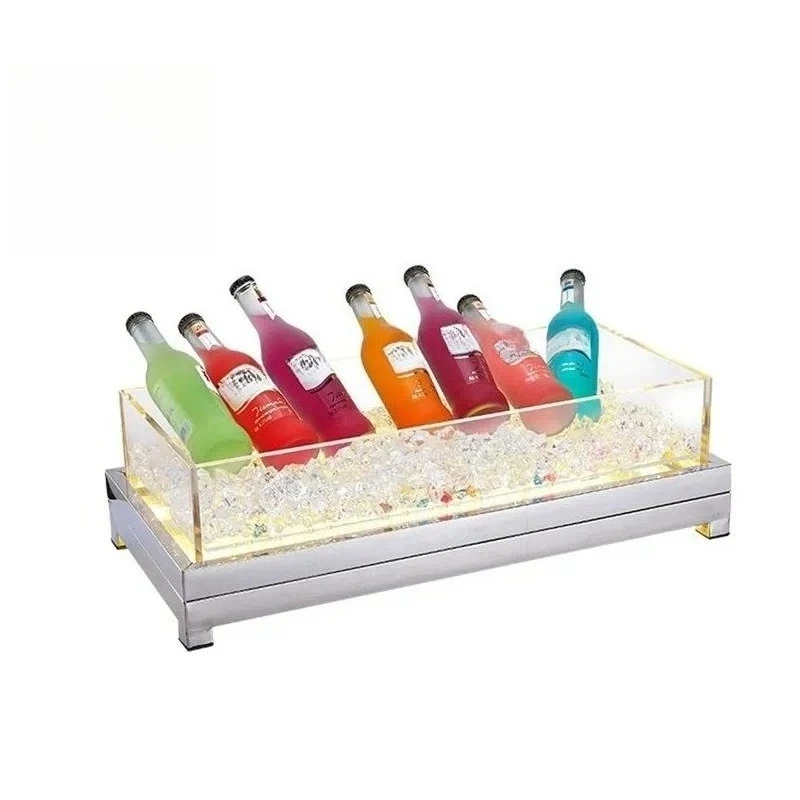 for High Quality Rectangular Dessert Display Rack with Lamp Stainless Steel Food Freezer