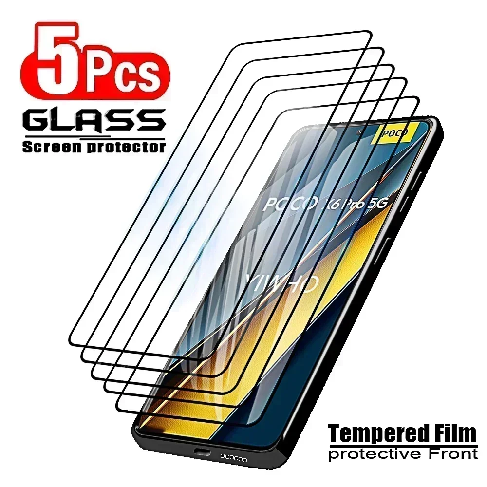 5pcs Protective Glass for xiaomi poco x6 Pro 5G m6 Pro 4G Screen Protectors Tempered Glass Front HD x5 x4 f5 m5 m4 Pro 5G Film