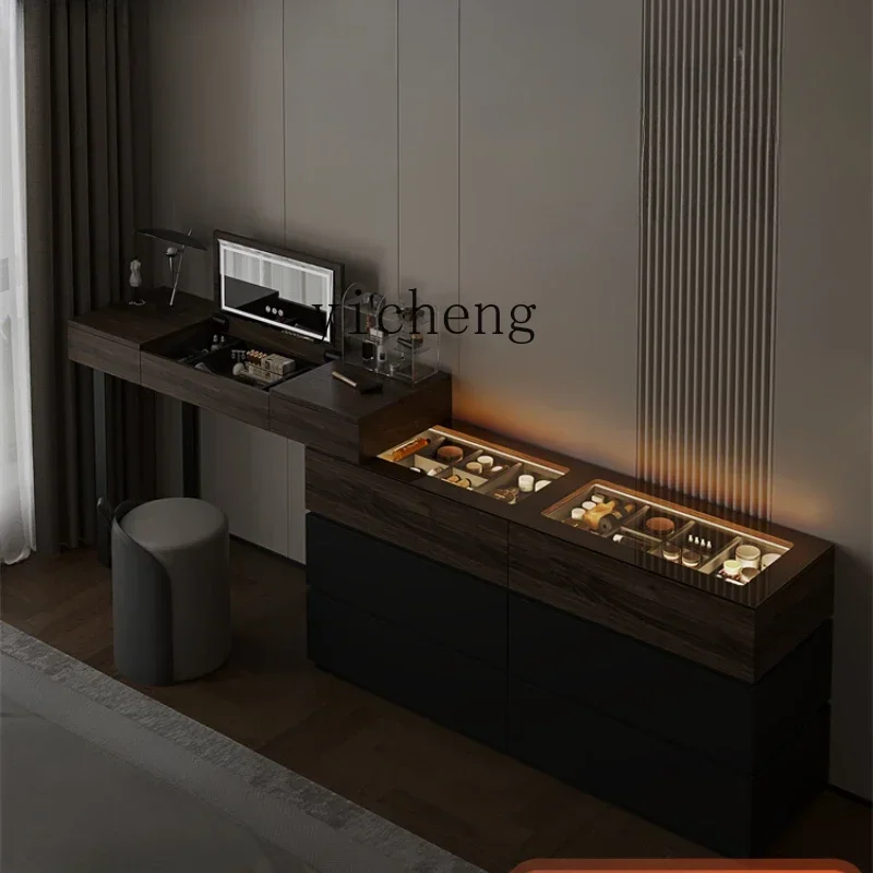 

simple modern dresser, chest, integrated master bedroom, end of bed flip cover, makeup table, desk, mirror