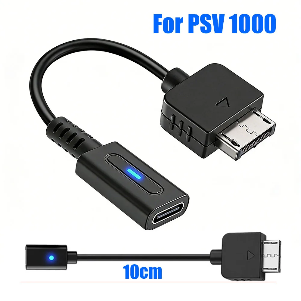 Cabo USB C para Carregamento de Controle Playstation Vita 1000, Adaptador Tipo C com LED, Cabo Conversor para Console PS Vita 1000, Cabo de Alimentação