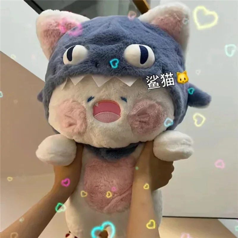 Kawaii deformed shark cat plush toy plush cute cat doll wearing hat cute animal pillow soft cartoon children\'s Christmas gift