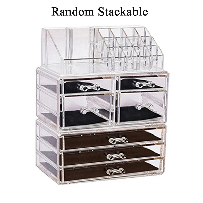 Acrylic Transparent Makeup Drawer Organizer Desktop Cosmetic Storage Box Lipstick Jewelry Make Up Brush Holder Storage Cases