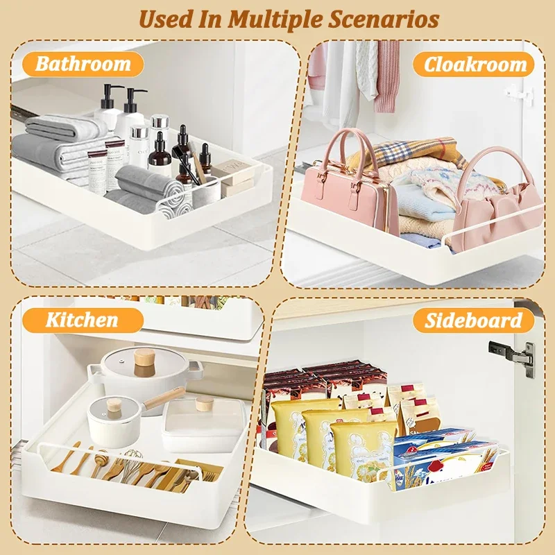 Pull-out Kitchen Storage Box with Sliding Rail Cabinet Spice Pantry Organizer Shelves Drawer Pull out Cabinet Storage Rack Baske