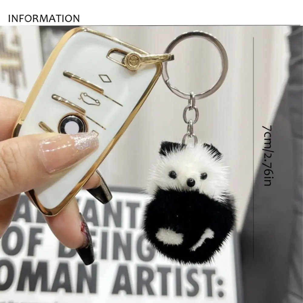 Funny Soft Mink Fur Panda Keychain Korean Style Black Mini Mink Pendant Cute White Mink Keyring Bag Pendant