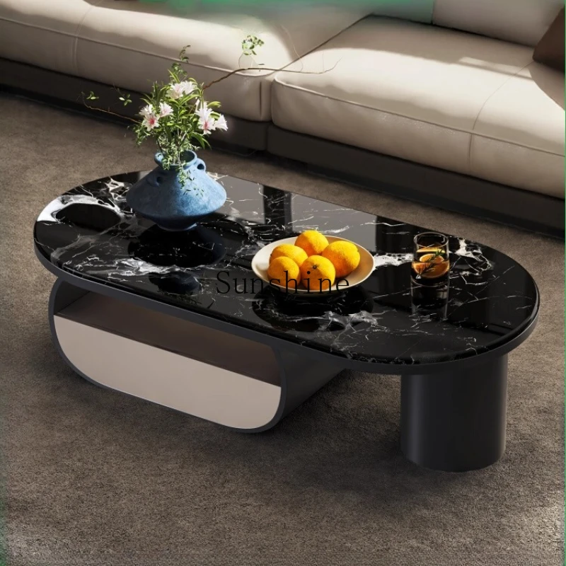 

Living room household small apartment coffee table Italian minimalist oval luxury stone coffee table