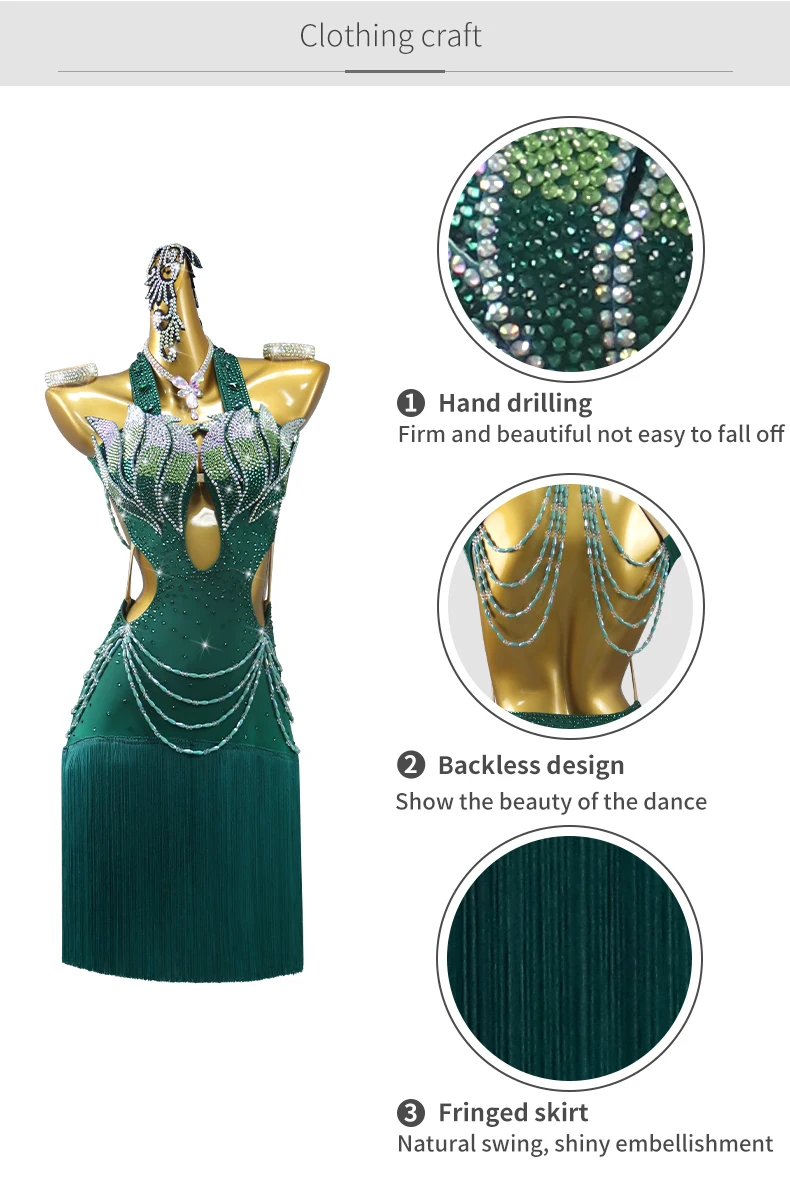 2026 Neues Latein-Tanzkleid Sportanzug Damen Ballsaal-Kleidung Senior Fransenrock Mädchen Wettbewerb Elegantes Auftrittskostüm – Detail 7