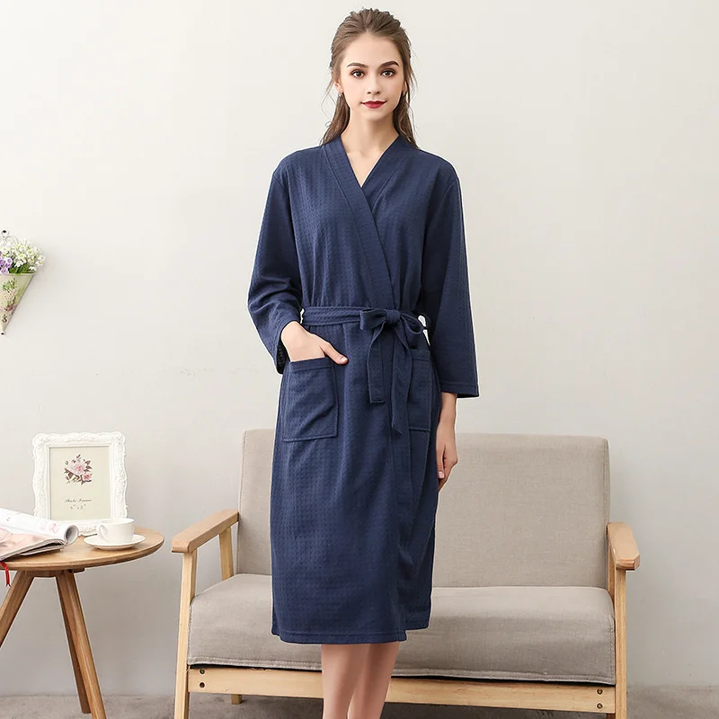 Spring Autumn White Couple V-Neck Long Bathrobe Summer New Waffle Casual Robe Gown Loose Sleepwear Dry Quickly Home Pajamas